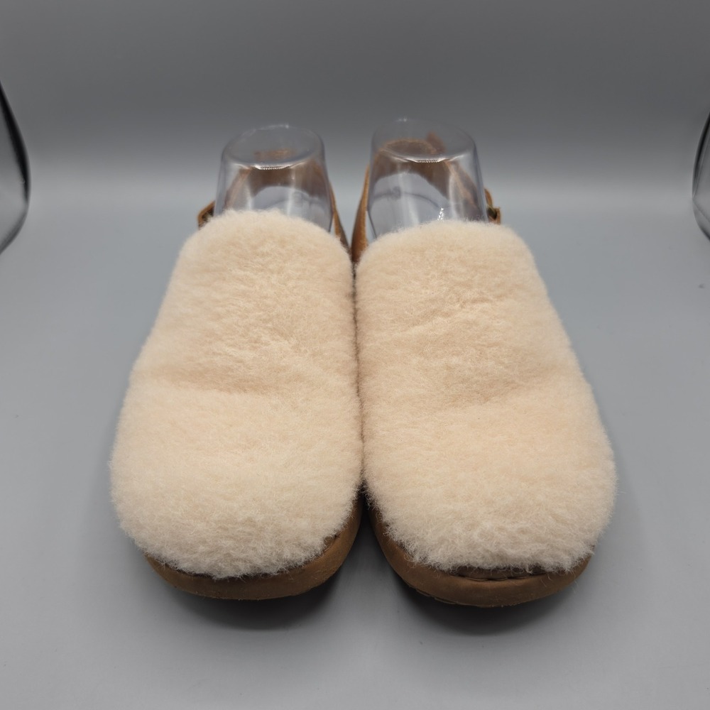 Born Kat Clogs Womens 7 Ivory Tan Shearling Leather Sling Back Comfort Cozy - Picture 3 of 13